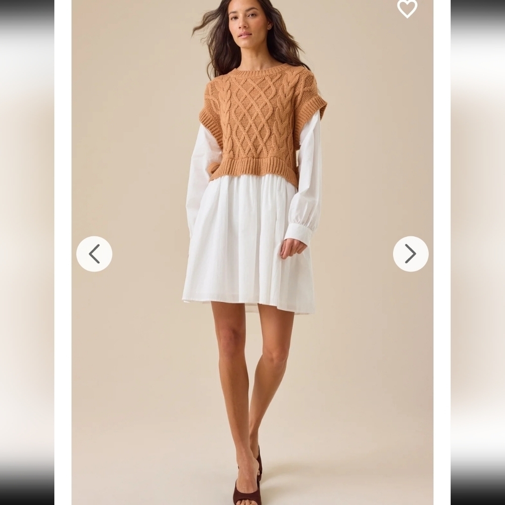 Altar'd State Morgan Twofer Tan and White Long Sleeve Dress NWT Small Oversized